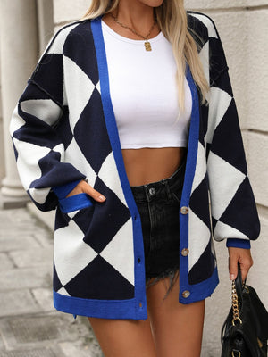 Checkered Dropped Shoulder Long Sleeve Cardigan Ivory da00ff21-08fb-482b-ad9a-51ad6899d4c1-Max Glownestbest