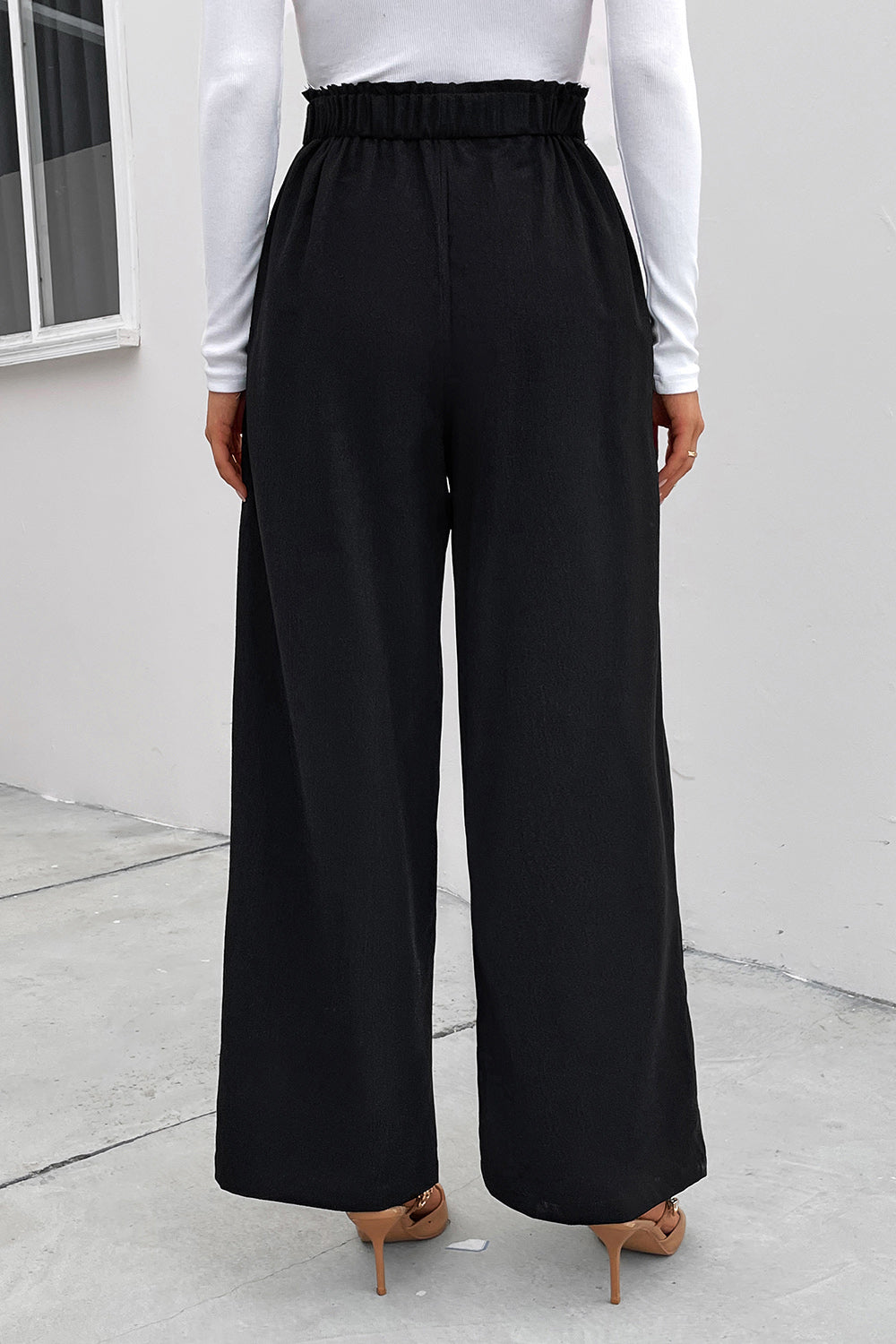 Perfee High Waist Ruched Pocketed Wide Leg Pants da410b78defa49b5ae169e6d6da059ee-Max Trendsi