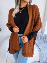Glownestbest® | Horizontal Ribbing Open Front Slit Cardigan Coffee da508c9fe05c4ba28f96ad493a06937d-Max Glownestbest