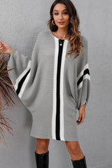 Ribbed Round Neck Long Sleeve Sweater Dress Light Gray db383073b5f54c489b042c7268d8807a-Max Glownestbest