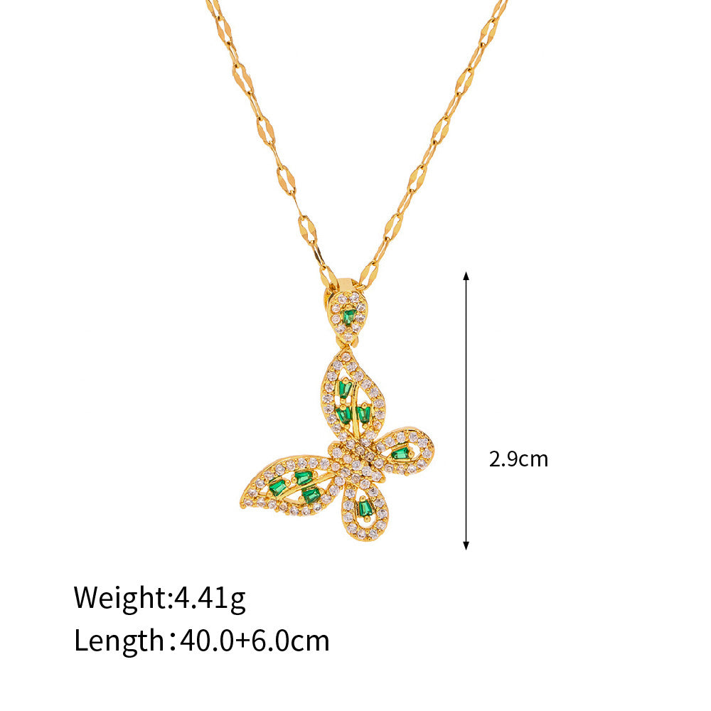 18K Gold Exquisite Dazzling Inlaid White Green Zircon Hollow Butterfly Design Pendant Necklace db702c85-436a-4b13-9c74-ac54023ceba0 Artshiney
