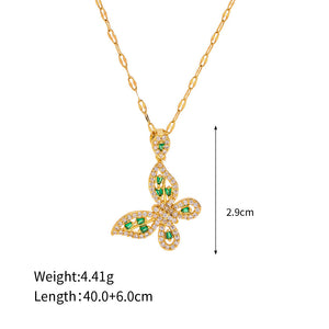 18K Gold Exquisite Dazzling Inlaid White Green Zircon Hollow Butterfly Design Pendant Necklace db702c85-436a-4b13-9c74-ac54023ceba0 Artshiney