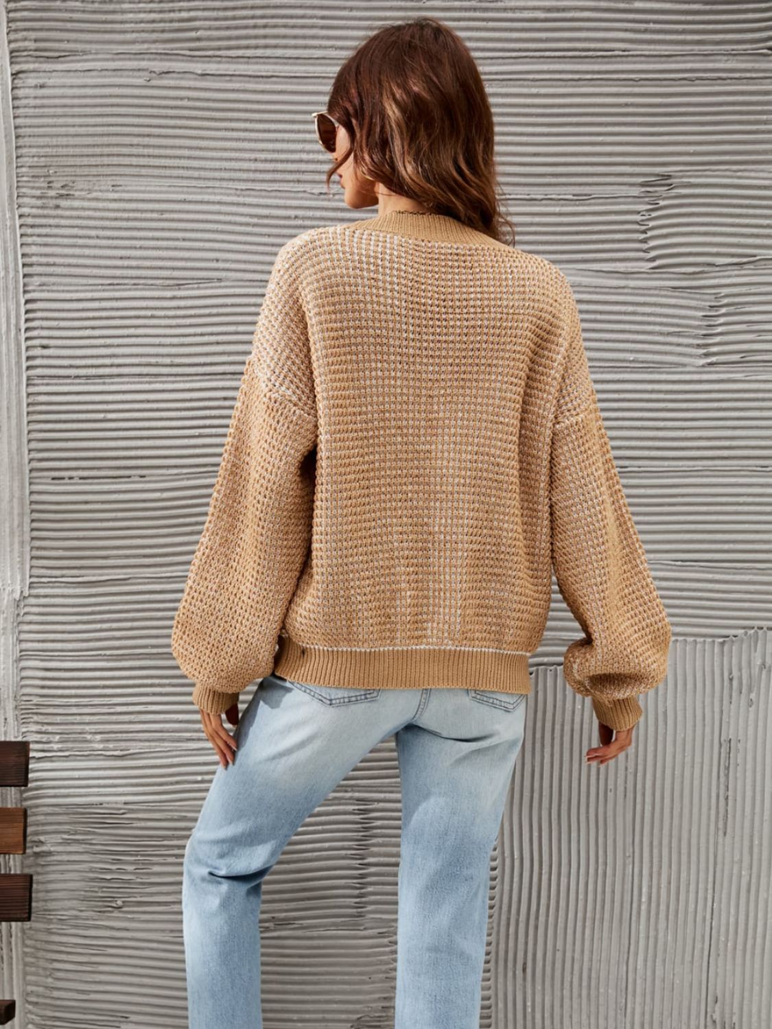 Glownestbest® | V-Neck Dropped Shoulder Cardigan db84ed9f11e84a30abc2e94561d69b3a-Max Glownestbest