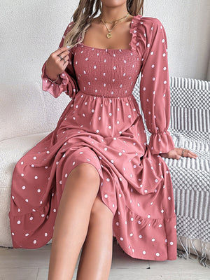 Polka Dot Flounce Sleeve Midi Dress dba5c5ca-1651-4db9-a155-c2858f74725f-Max Glownestbest