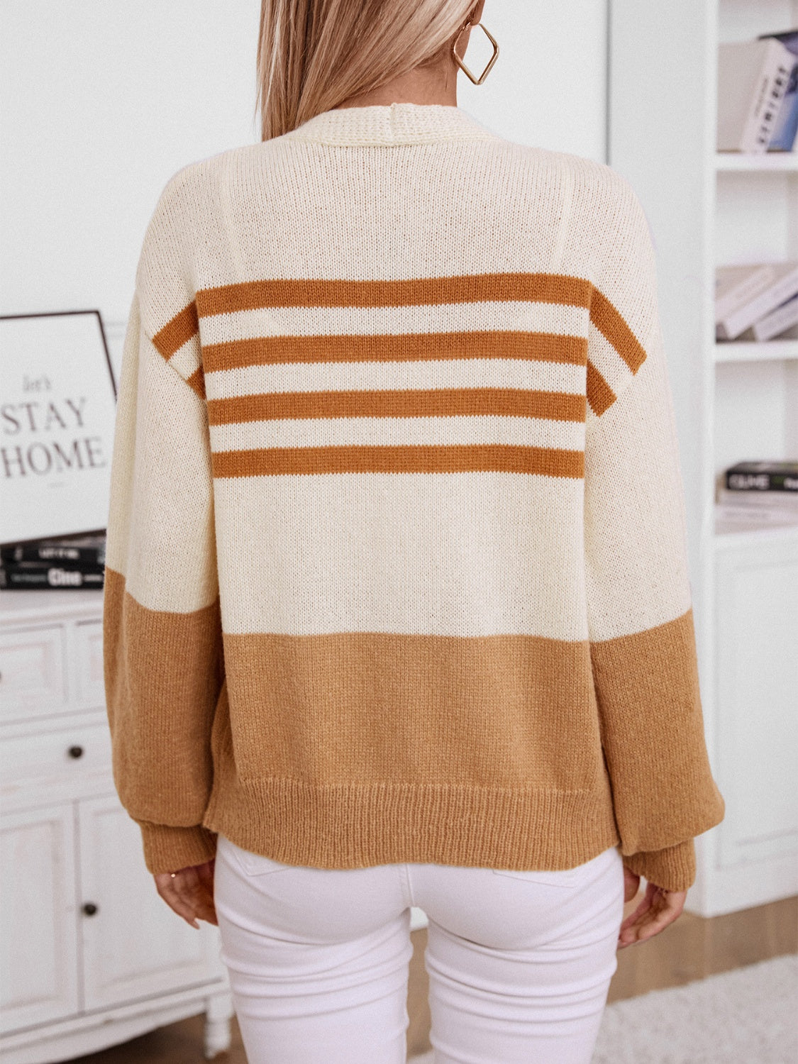 Color Block V-Neck Button Down Long Sleeve Cardigan dbd4c707-70ad-4ff4-9304-9e70f3fc8ecc-Max Glownestbest
