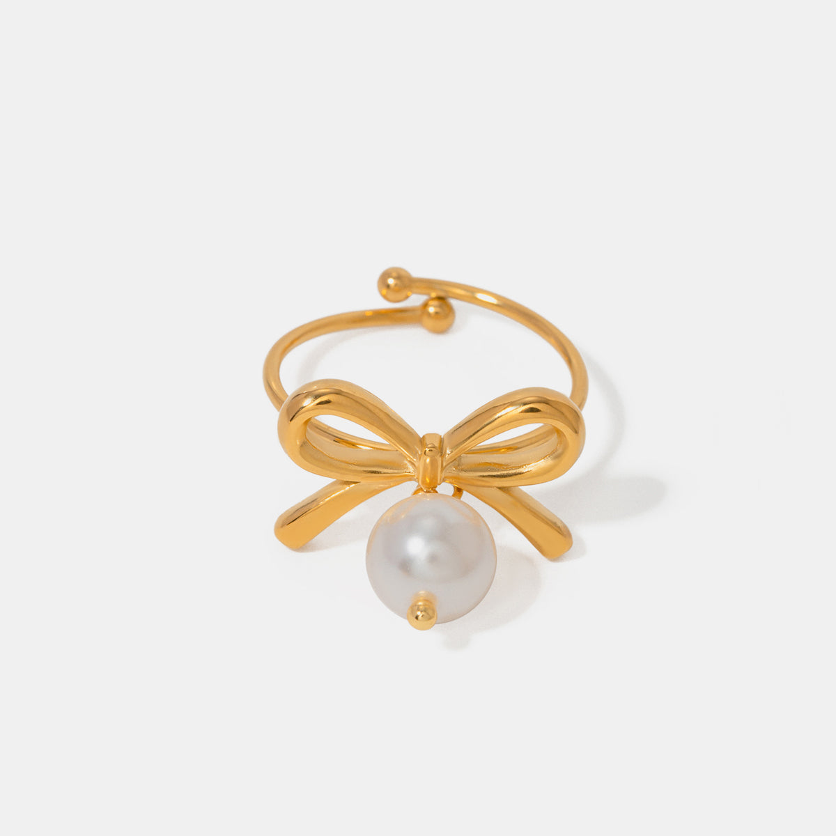 Stainless Steel Pearl Bow Ring Gold One Size dc221b24-5e7c-4134-af97-7f687a0d7353-Max Trendsi