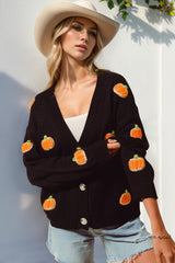 Double Take Full Size Pumpkin Button Up Long Sleeve Cardigan Black dc356c3e-15ce-45ad-8782-93206228b05a-Max Glownestbest