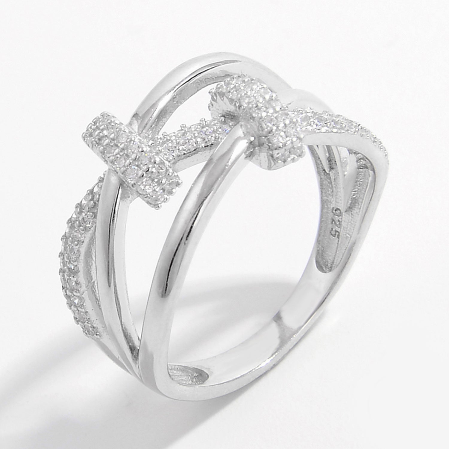 Inlaid Zircon 925 Sterling Silver Crisscross Ring dc8a090c-7be9-4433-907b-c6fd317299d2-Max Trendsi