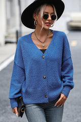 Button-Up Dropped Shoulder Cardigan Blue dc961824f93c4b609611d4d59abc3a63-Max Glownestbest