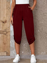 Full Size Roll-Tab Capris Pants Burgundy dd006cf6495b435ab9cb1f4ab74c8ac6-Max Trendsi