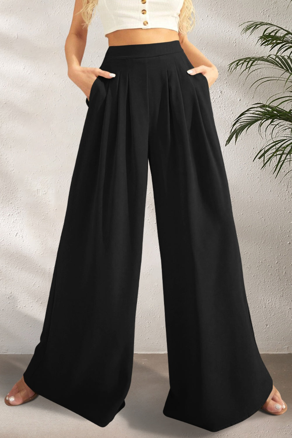 FAM-FAM High Waist Wide Leg Pants Black dd247558-e023-4a4c-b141-16209e4cd25c-Max Trendsi