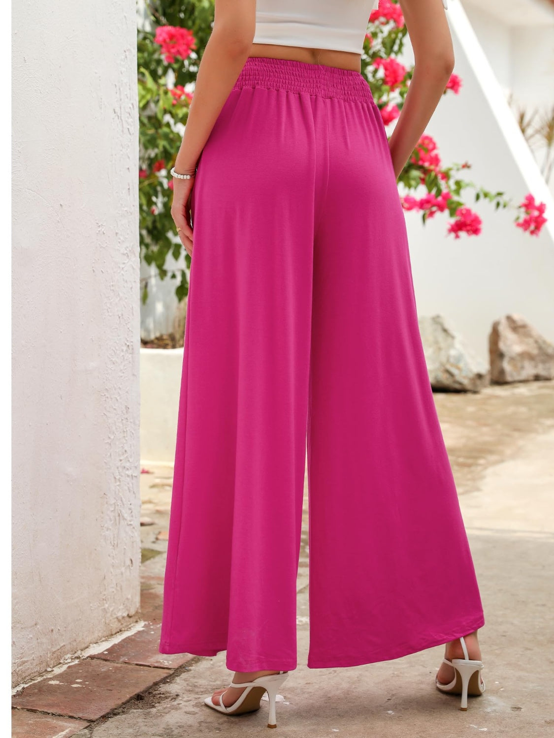 Pocketed Elastic Waist Wide Leg Pants dd386405-0279-4c7a-9f0b-9cd317273024-Max Trendsi