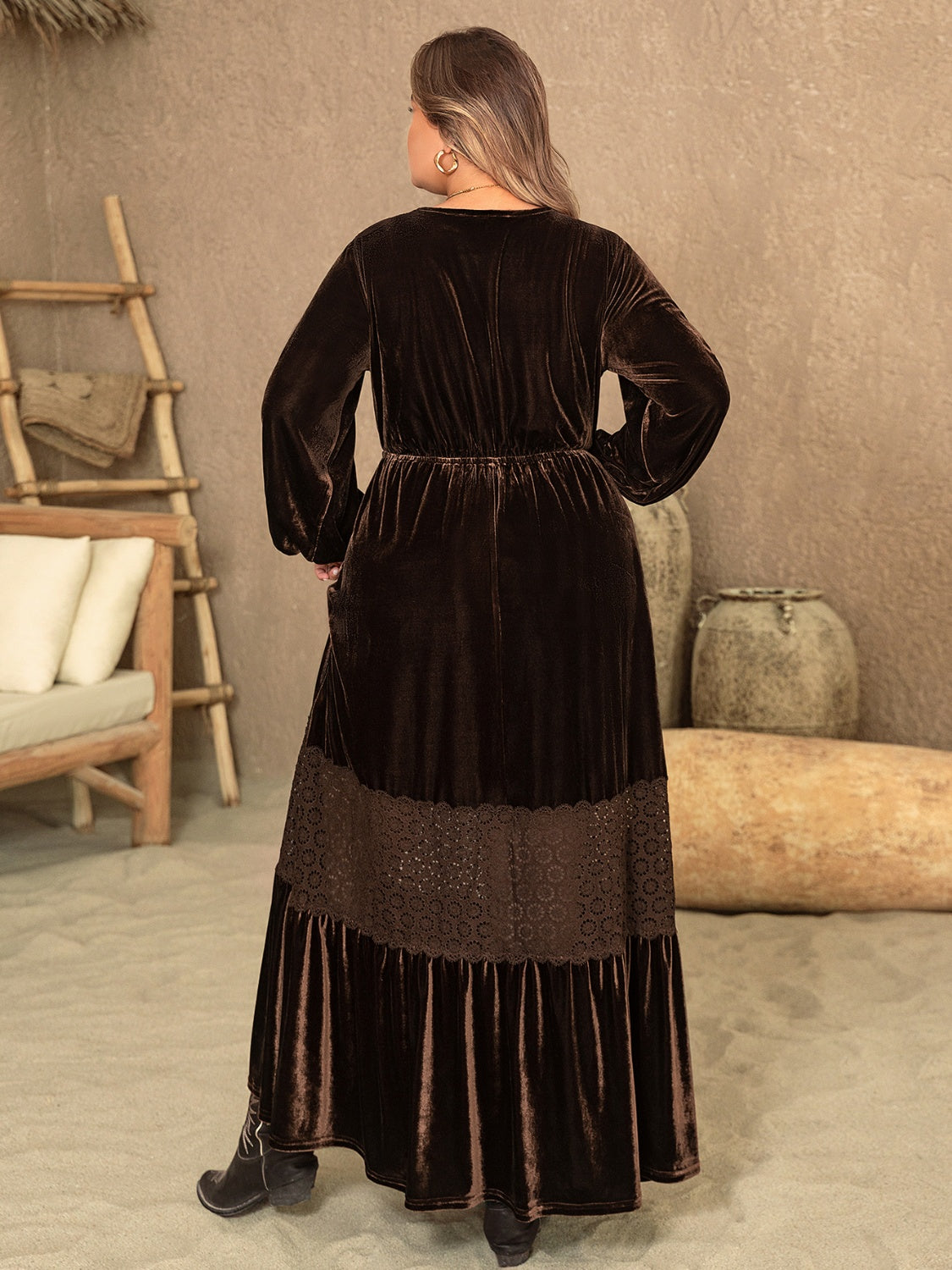 Plus Size V-Neck Balloon Sleeve Maxi Dress dd56f095-ad7f-4219-89f0-880843ff1fa0-Max Glownestbest