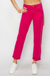 RISEN High Waist Rolled Hem Straight Jeans FUCHSIA dd6cef46-1dcd-4633-9120-e9977d2a2b57-Max Trendsi
