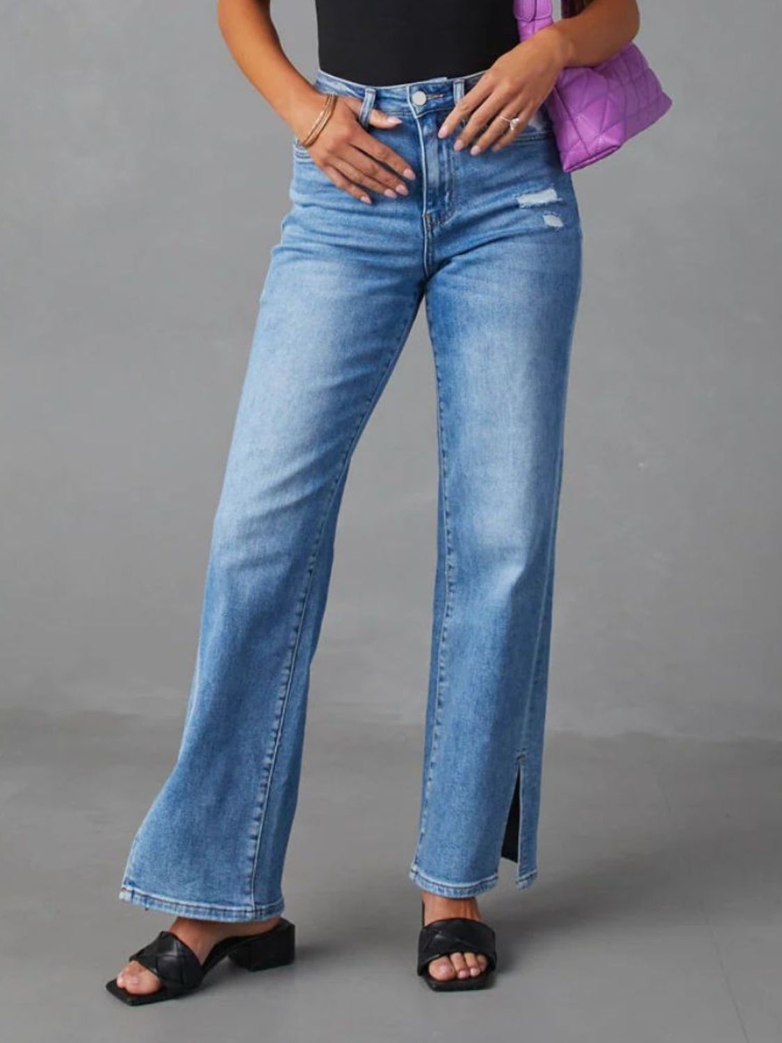 Slit Buttoned Jeans with Pockets dd80ffba-36db-476e-a917-3f8c1f91558c-Max Trendsi