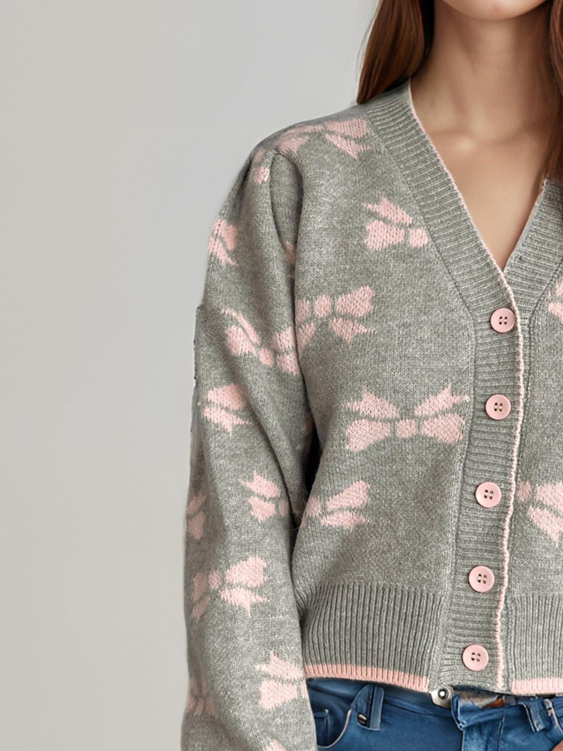Bow V-Neck Button Down Long Sleeve Cardigan dd8e53ab-2708-4f52-a643-136949f48d59-Max Glownestbest