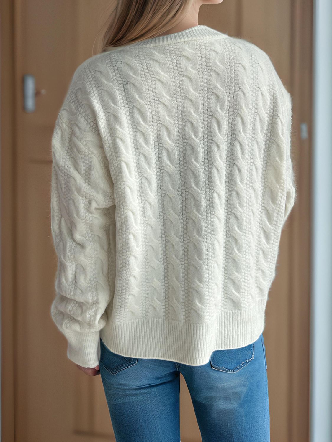 Cable-Knit Round Neck Long Sleeve Cardigan ddc89eb3-7593-455b-abdc-70d2d8af8475-Max Glownestbest