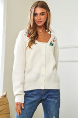 Davi & Dani Flower Embroidered Button Up Long Sleeve Cardigan White dddbab25-ca09-4bb4-a7d4-ec86e3c6cfb6-Max Glownestbest