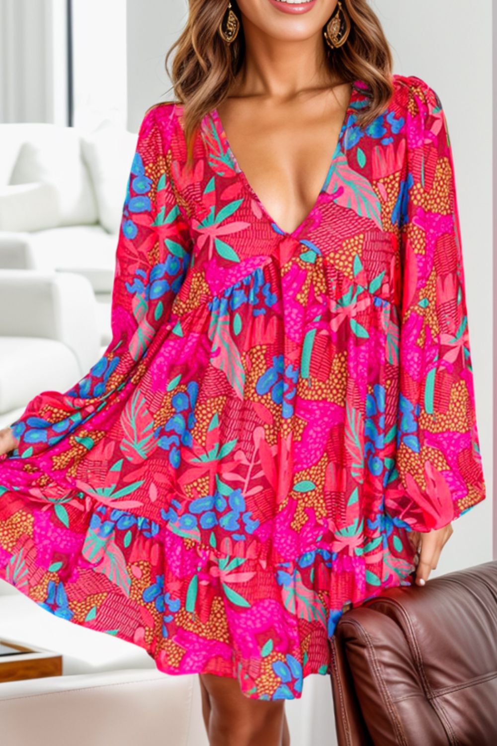 Printed Balloon Sleeve Mini Dress de4f0a38-b892-442b-b591-0922d7c916aa-Max Glownestbest