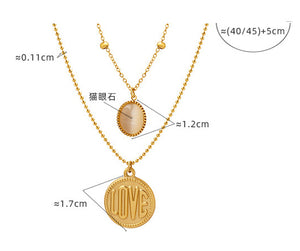 18K Gold Classic Simple LOVE Round Plate with Opal Double Layer Necklace df089676-6a08-4c92-9c23-2ffcbfa07f62 Artshiney