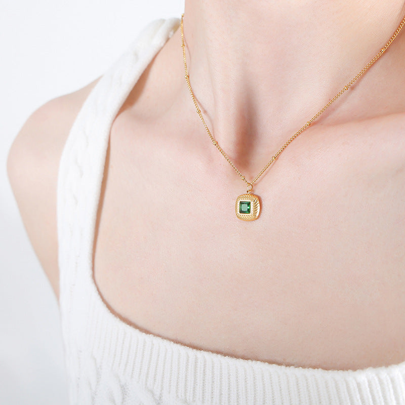 18K Gold Fashionable Retro Square Inlaid Gem Design Court Style Earrings Necklace Set df85aee1-1115-4f6d-b408-97675ef2f12d Artshiney
