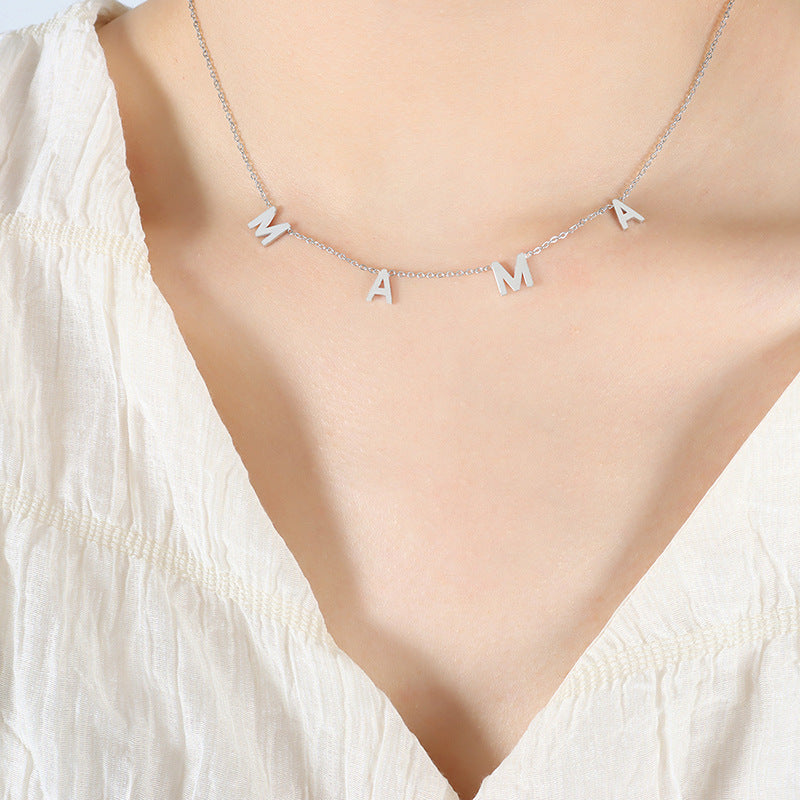 18K gold simple and elegant letter "MAMA" design light luxury style necklace Silver dfc733d2-5d06-4a68-8ba4-ca8ebab5a9c8 Artshiney