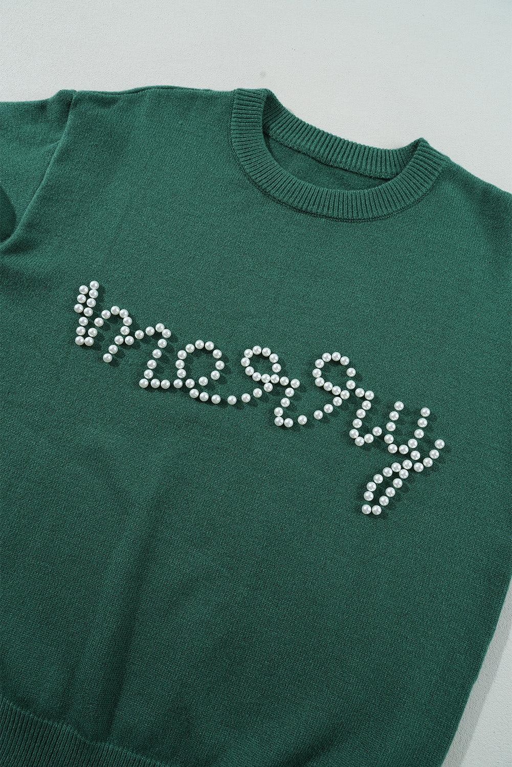Blackish Green Pearl Beaded Merry Casual Sweater e03980102dcdcd17 Glownestbest