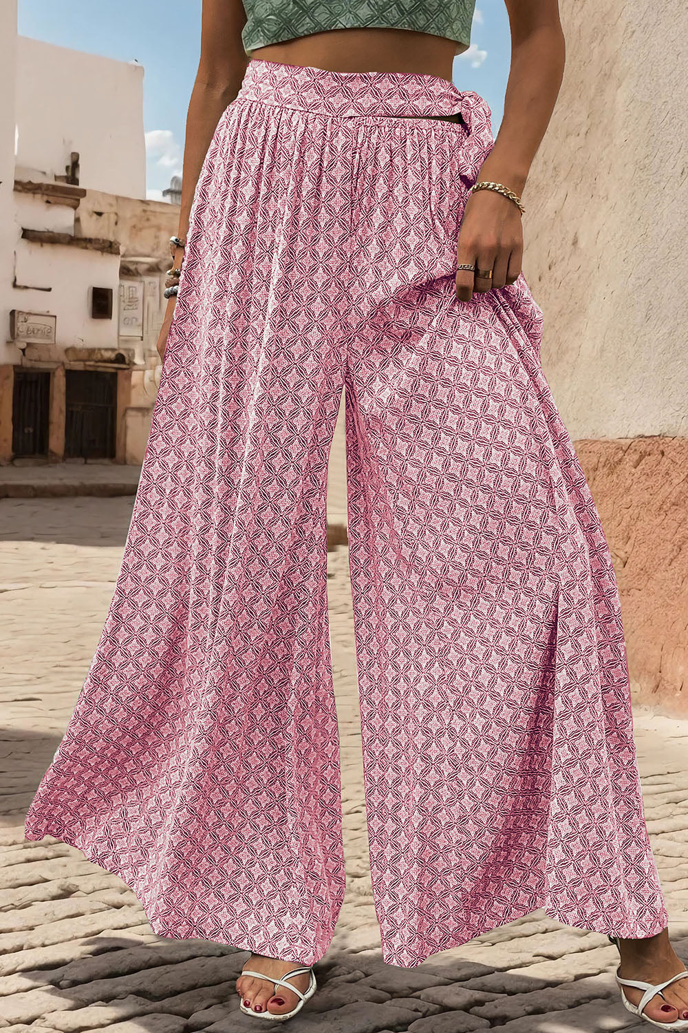 Perfee Printed Tied Wide Leg Pants e07d6021-de55-4bc3-9e46-6ba6678a935f-Max Trendsi