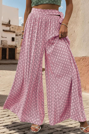 Perfee Printed Tied Wide Leg Pants e07d6021-de55-4bc3-9e46-6ba6678a935f-Max Trendsi