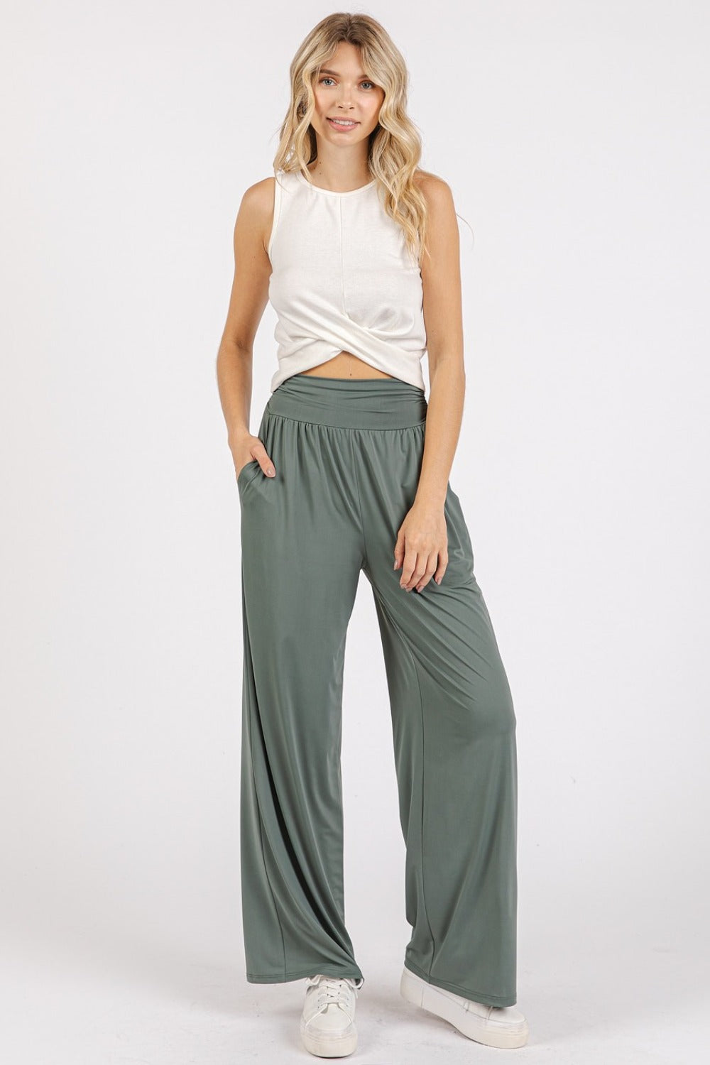 Mittoshop Stretch Banded Waist Wide Leg Pants with Pockets e083db27-b90d-4fb5-ac5c-ea6fac51962f-Max Trendsi