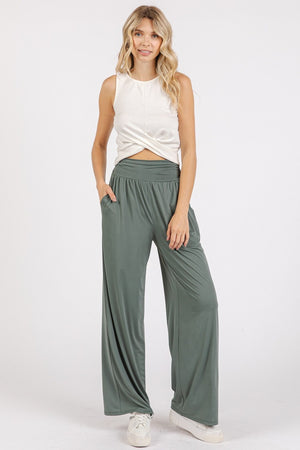 Mittoshop Stretch Banded Waist Wide Leg Pants with Pockets e083db27-b90d-4fb5-ac5c-ea6fac51962f-Max Trendsi