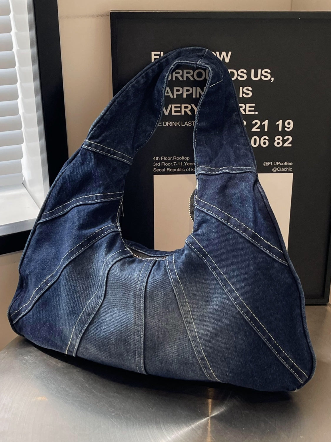 Crescent Shaped Denim Shoulder Bag Dark One Size e0c364c5-d35d-4ae2-9677-26f598ec1660-Max Trendsi