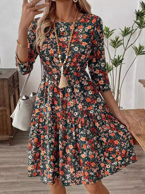 Frill Floral Round Neck Dress e206db02-c5f6-4ad5-97dd-8f12814f67d2-Max Glownestbest