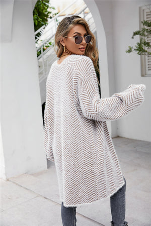 Glownestbest® | Herringbone Pattern Open Front Longline Fuzzy Cardigan e27670ba3d064418ace3b5b524f4fc53-Max Glownestbest