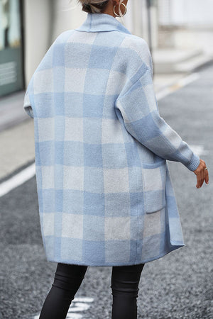 Glownestbest® | Plaid Dropped Shoulder Cardigan with Pocket e2854ca45eec441caf06cbc70926adc1-Max Glownestbest