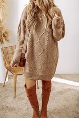 Cable-Knit Round Neck Sweater Dress Tan e2fb223d-21ee-4ae3-9e12-2a0a7dfbf3b2-Max Glownestbest