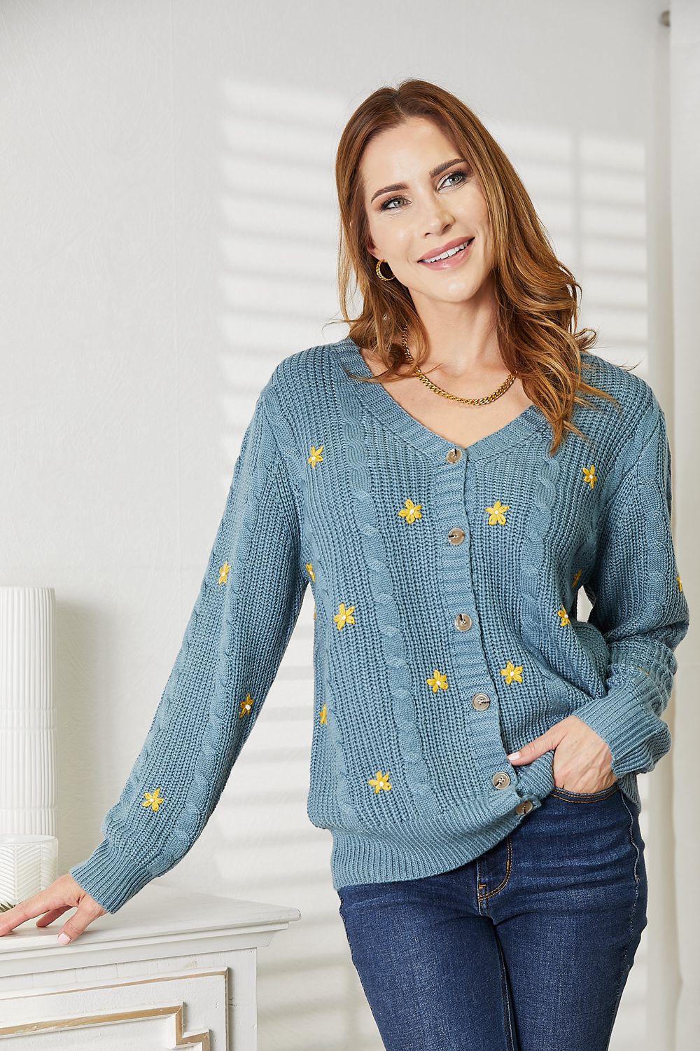 Glownestbest® | HEYSON Full Size Floral Embroidered Cable Cardigan e3456b00f2bd4855a67050eec7baf617-Max Glownestbest