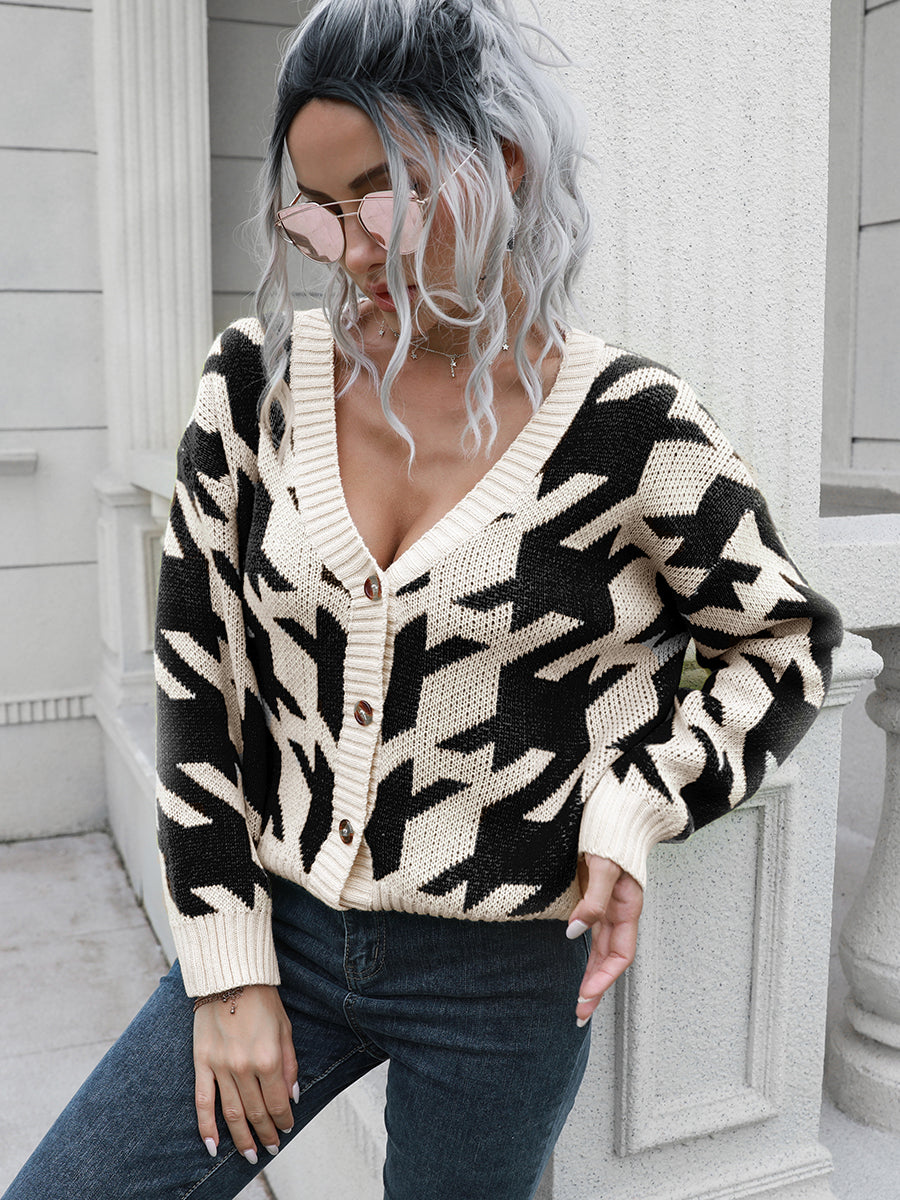 Houndstooth Button Down Cardigan Sand e357a202922748c5a2cd7f94c1c4886d-Max Glownestbest