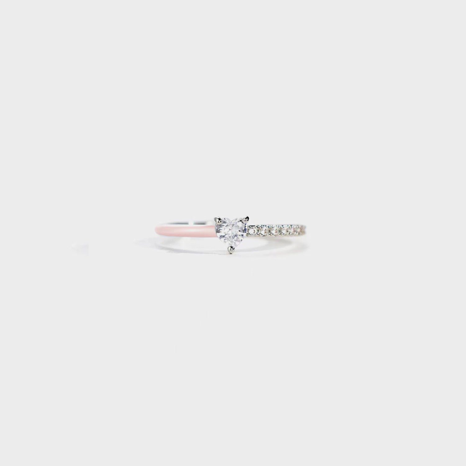 Heart Shape Inlaid Zircon Enamel Ring Blush Pink e3804456-817c-4888-9507-9cecd37b454b-Max Trendsi