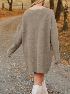 V-Neck Dropped Shoulder Sweater Dress e38bf7a5-537c-469c-aabd-ee0d936c5cdf-Max Glownestbest