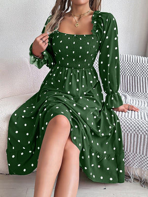 Polka Dot Flounce Sleeve Midi Dress e390dbe1-206b-407b-ac10-d442734f5d47-Max Glownestbest