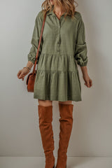 Tiered Collared Neck Balloon Sleeve Shirt Dress Army Green e441fd51-e01d-435d-bfba-24aa4134b710-Max Glownestbest