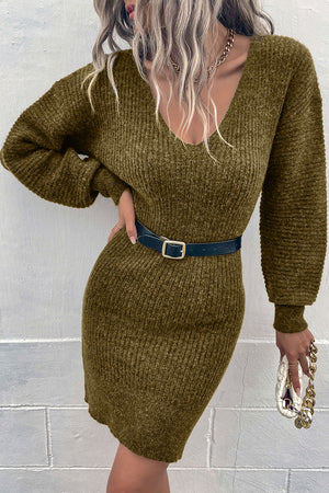 Ribbed Long Sleeve Sweater Dress Olive e4558acf27e048d69fc7d5f6f14c9a6f-Max Glownestbest