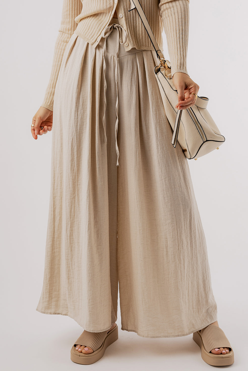 Tied Wide Leg Pants Beige e48dfc40-dec8-4d4f-b420-96af503dba57-Max Trendsi