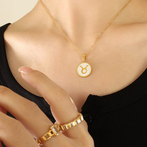 Exquisite Zodiac White Seashell Design Pendant Necklace Taurus e4984c0f-cb2e-48b3-9550-dd70d8606fa1 Artshiney