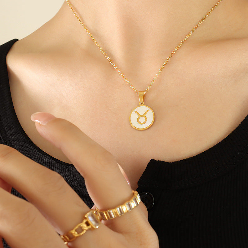 Exquisite Zodiac White Seashell Design Pendant Necklace Taurus e4984c0f-cb2e-48b3-9550-dd70d8606fa1 Artshiney