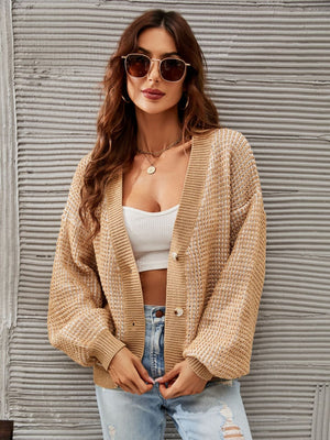 Glownestbest® | V-Neck Dropped Shoulder Cardigan Sand e4b8dea7c5ca4d1e8a47c3b5bd95660e-Max Glownestbest