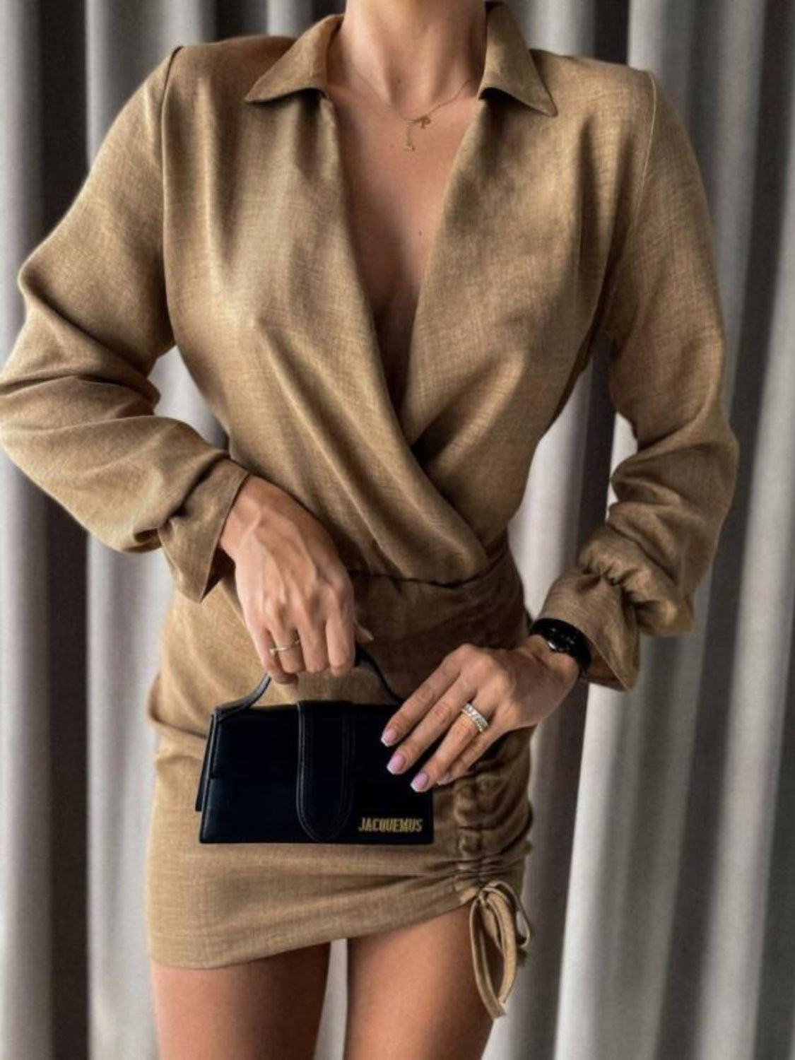 Drawstring Long Sleeve Mini Dress e4c552f4-9e7f-4170-bf16-12a060ef5232-Max Glownestbest