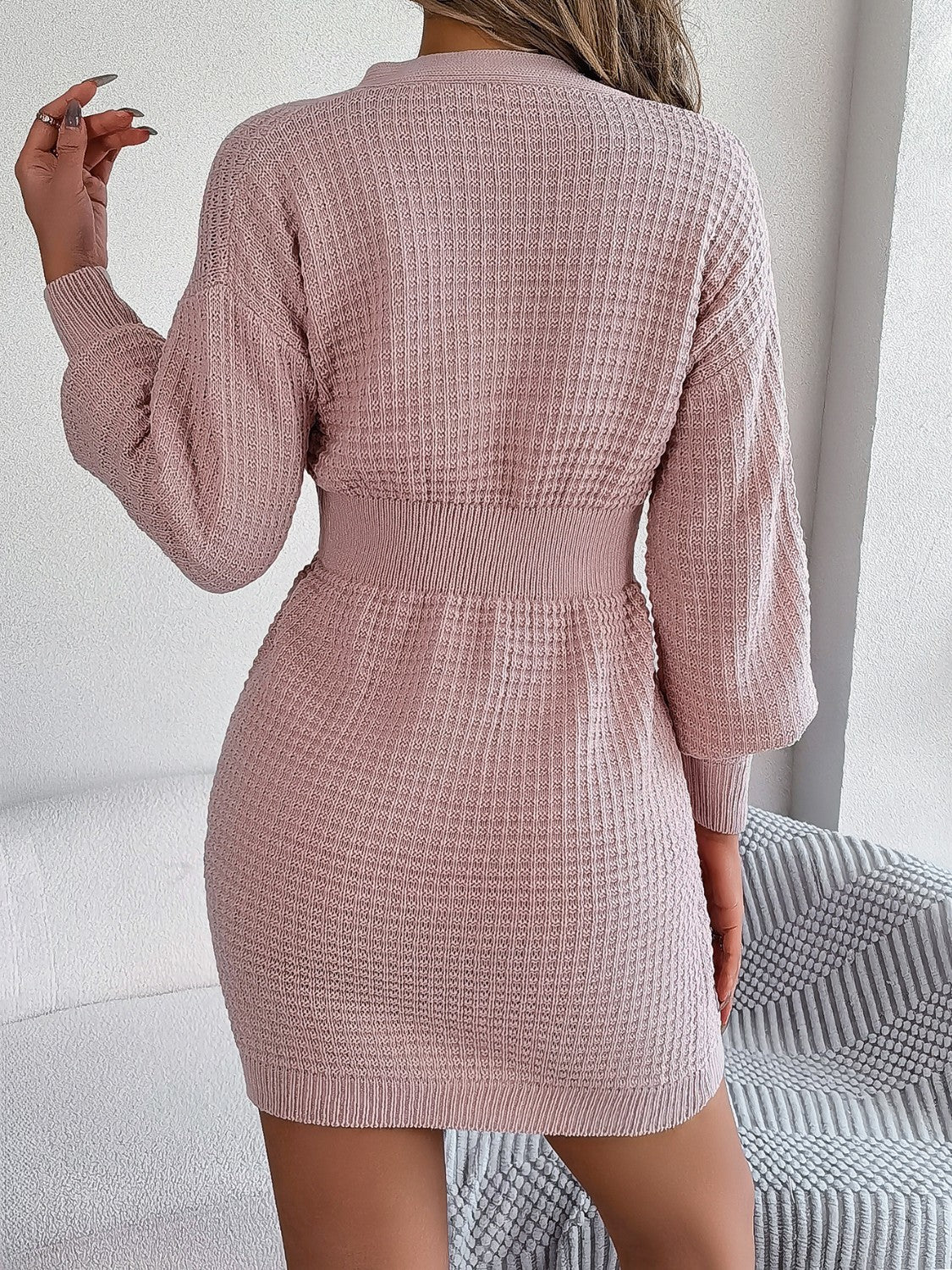 Buttoned Cable-Knit V-Neck Sweater Dress e518de7c7dd34aca991960769dde41e1-Max Glownestbest