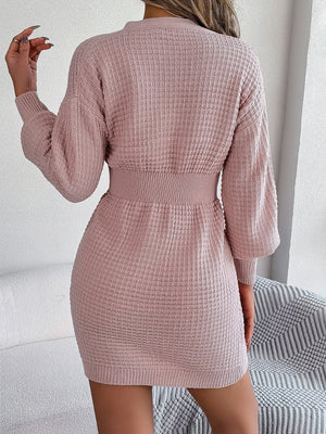 Buttoned Cable-Knit V-Neck Sweater Dress e518de7c7dd34aca991960769dde41e1-Max Glownestbest